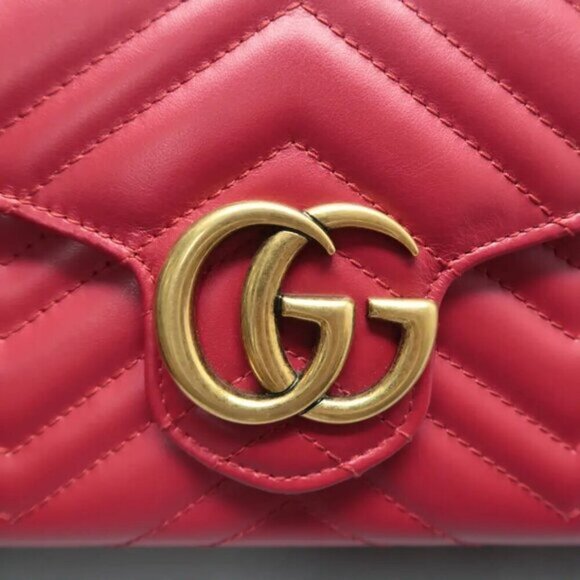Authentic GUCCI GG Marmont Chain Wallet Red Leather Shoulder Bag Lux550-100225 - Picture 8 of 12